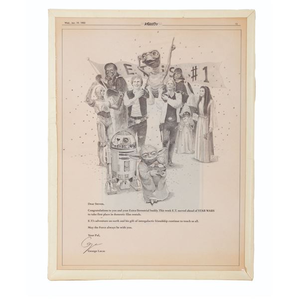 A Congratulations Ad from George Lucas to Steven Spielberg.