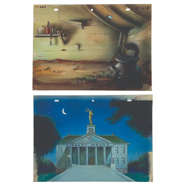 A Pair of "Mighty Mouse" Production Backgrounds.