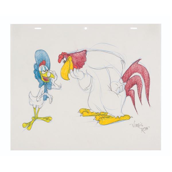 A Virgil Ross Signed Foghorn Leghorn & Miss Prissy Drawing.