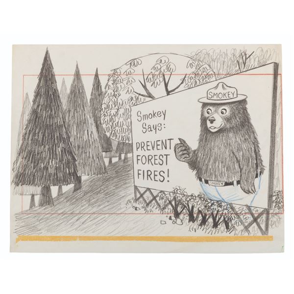 A Smokey the Bear Original Layout Drawing.