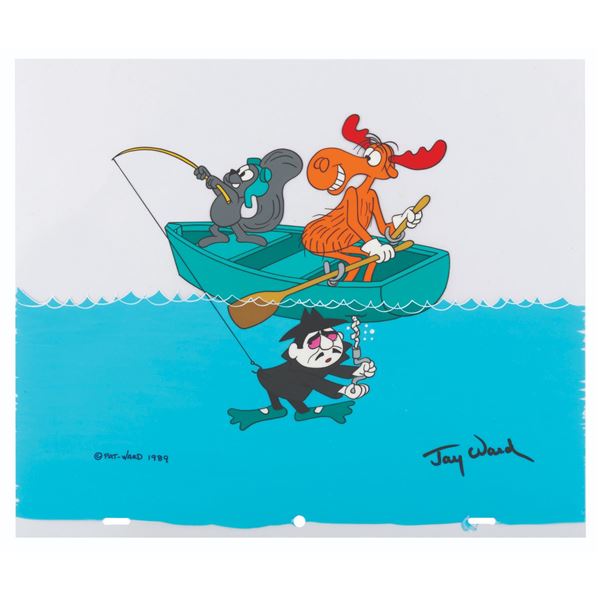 A Jay Ward Signed #29 Rocky, Bullwinkle, & Boris Scene Cel.