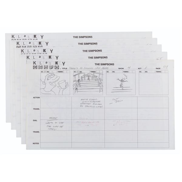 A Set of Early "The Simpsons" Storyboard Drawings.