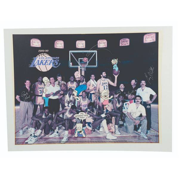 A Rare "The Simpsons" & Los Angeles Lakers Signed Poster.