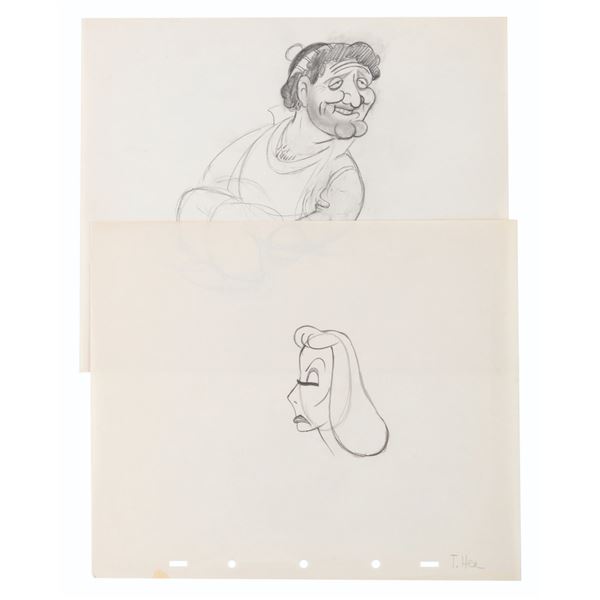 A Pair of "Mother Goose Goes Hollywood" T. Hee Drawings.