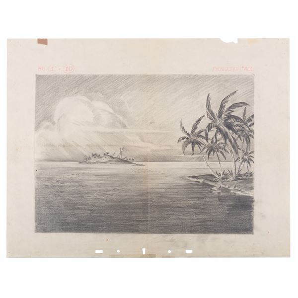 An Early Disney Studio Tropical Layout Drawing.