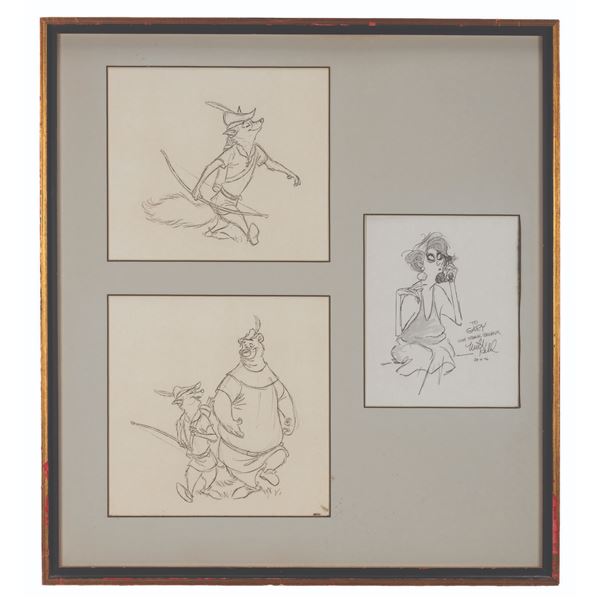 A Milt Kahl Madame Medusa Drawing and "Robin Hood" Photocopies.