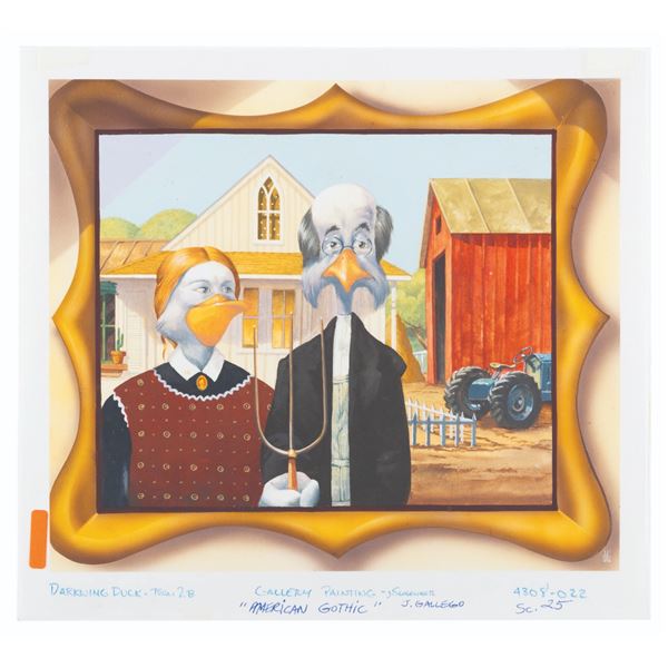 A "Darkwing Duck" American Gothic Background Color Key Painting.