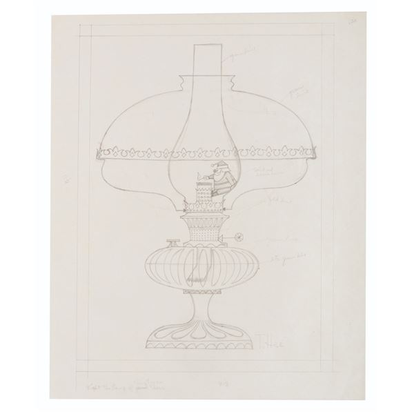 A T. Hee Oil Lamp Christmas Card Design.