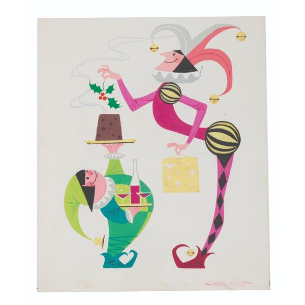 A Ralph Hulett Jester Christmas Card Painting.