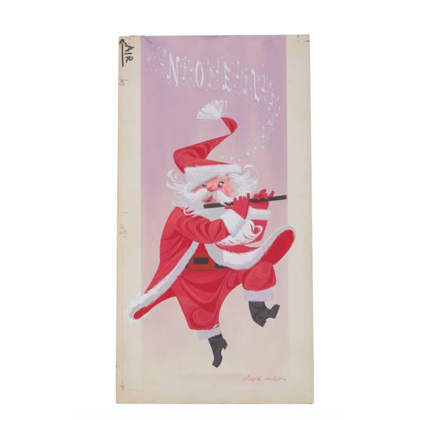 A Santa Flute Ralph Hulett Christmas Card Painting.