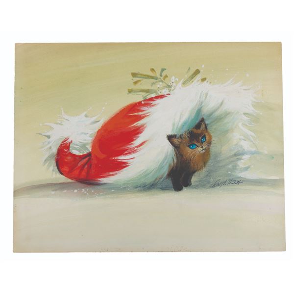 A Ralph Hulett Kitten Christmas Card Painting.