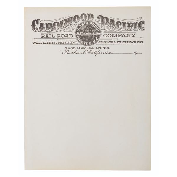 Walt Disney's Carolwood Pacific Railroad Stationery.