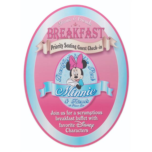A Plaza Inn Minnie & Friends Breakfast Sign.