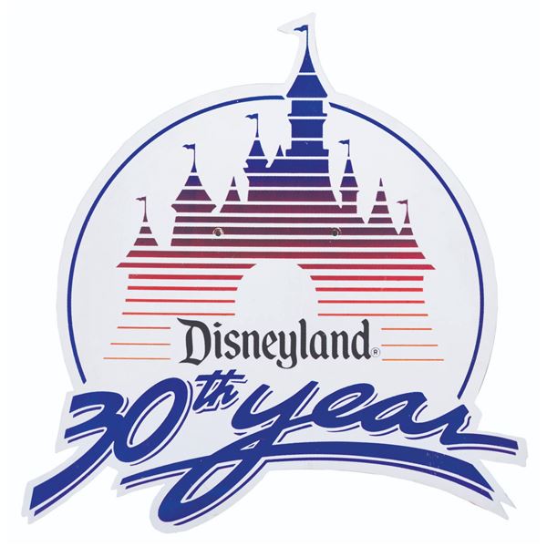 A Disneyland 30th Anniversary Lamppost Sign.