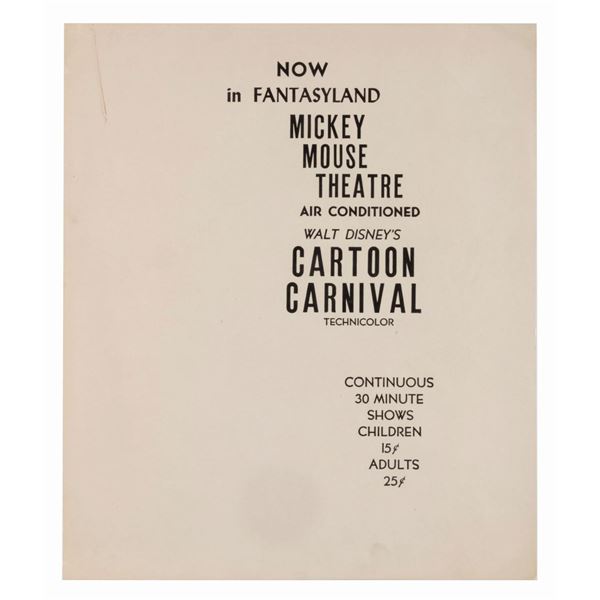 A Disneyland Mickey Mouse Theatre "Cartoon Carnival" Poster.