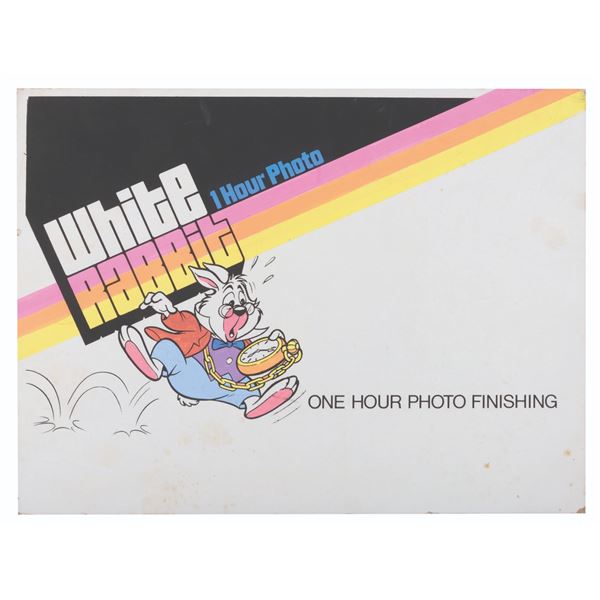 A Hand-Painted White Rabbit 1-Hour Photo Sign.