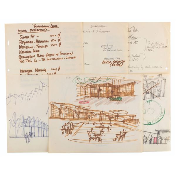 A Set of Early Tomorrowland Concept Drawings and Notes.