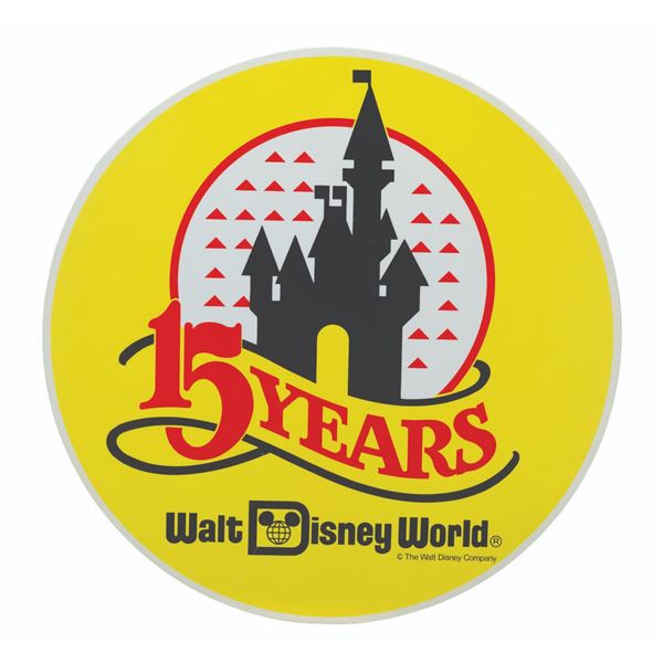 A Walt Disney World 15th Anniversary Sign.