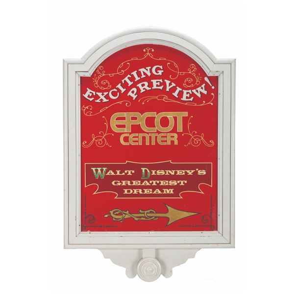 An EPCOT Preview Center Welcome Sign.