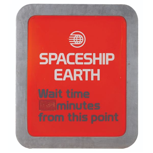 A Spaceship Earth Wait Time Sign.