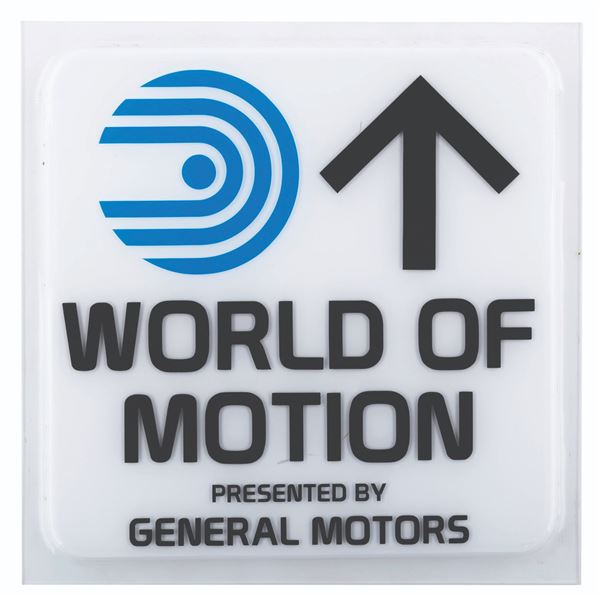 An EPCOT World of Motion Directional Sign.