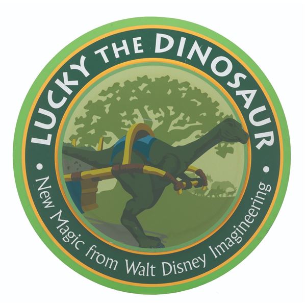 An Animal Kingdom Lucky the Dinosaur Sign.