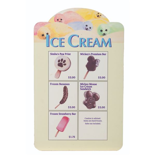 An Animal Kingdom Ice Cream Menu Board.