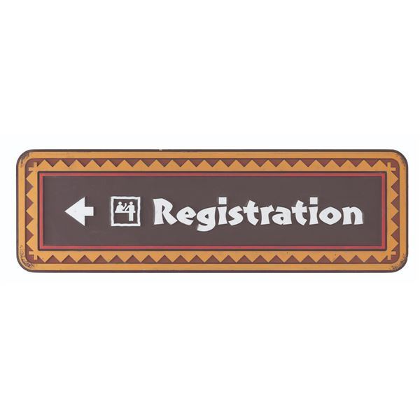 A Polynesian Village Resort Hotel Registration Sign.
