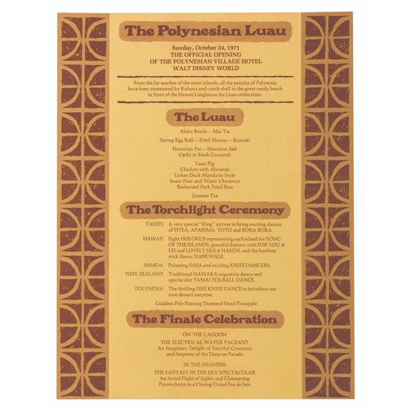 A Polynesian Village Hotel Official Opening Itinerary.