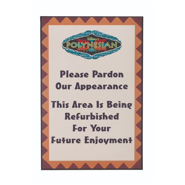 A Disney's Polynesian Resort Refurbishment Sign.