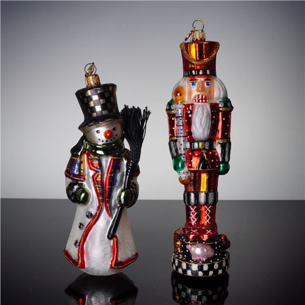 2pc Mackenzie-Childs Christmas Ornaments, Nutcracker and Snowman