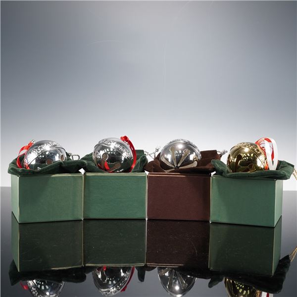 4pc Wallace Silversmiths Annual Sleigh Bell Ornaments