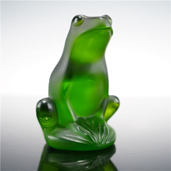 Lalique Crystal Green Frog Paperweight Figurine