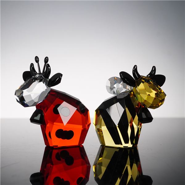 2pc Swarovski Crystal Figurines, Bumblebee Mo and Ladybird Mo