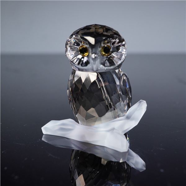 A Swarovski Crystal Owl Figurine on Frosted Branch