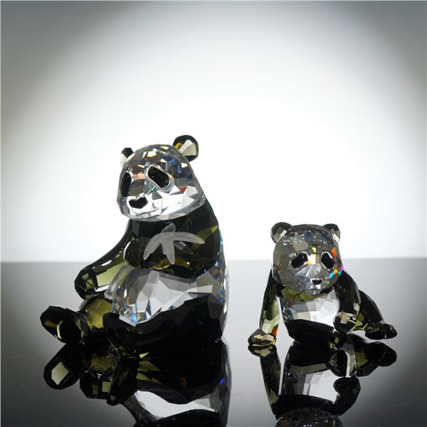 Swarovski Crystal Endangered Wildlife Figurines, Panda Mother and Cub
