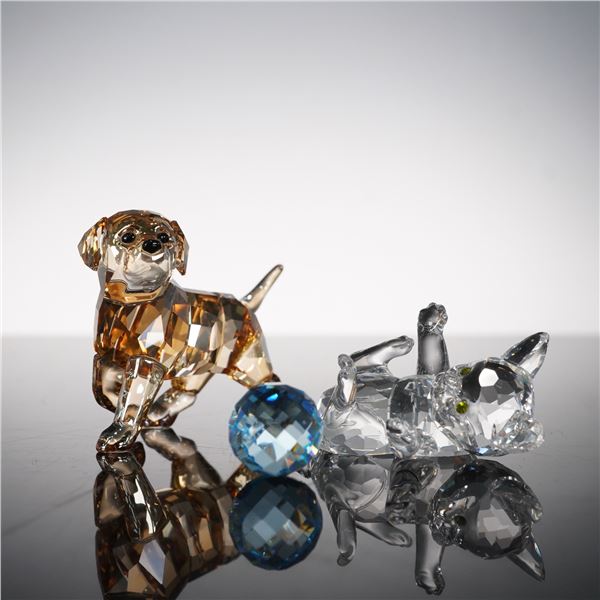 2pc Swarovski Crystal Dog and Cat Figurines