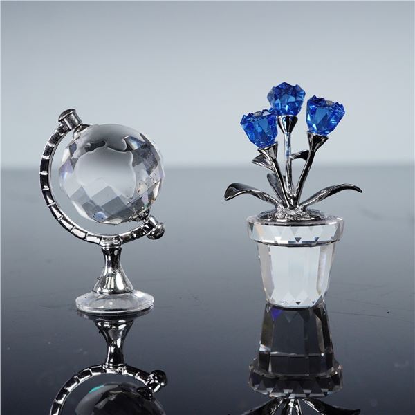 2pc Swarovski Crystal Memories Figurines, Globe and Forget Me Nots