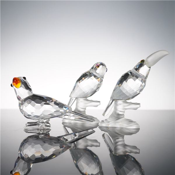 3pc Swarovski Crystal Figurines- Toucan, Parrot & Parrot w/Colored Beak
