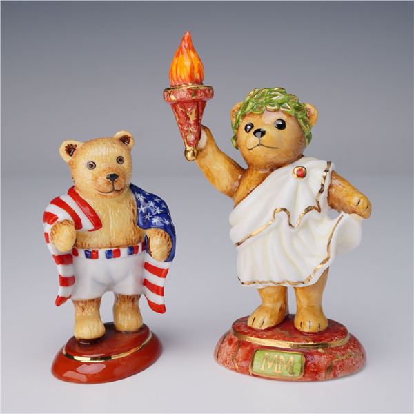 2pc Halcyon Days Figurines, Olympic Teddy Bears