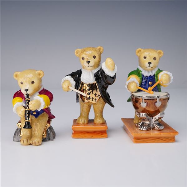 3pc Halcyon Days Teddy Bears Figurines, Musical Bears