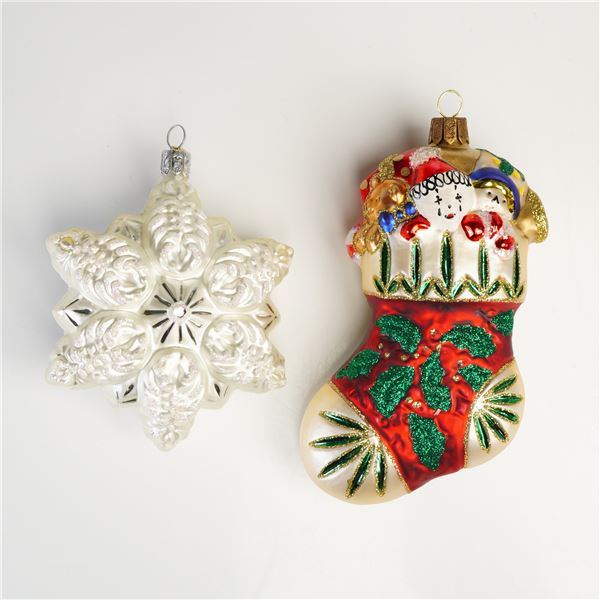2pc Waterford Holiday Heirlooms Tree Ornaments, Snowflake & Stocking