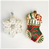 Image 2 : 2pc Waterford Holiday Heirlooms Tree Ornaments, Snowflake & Stocking