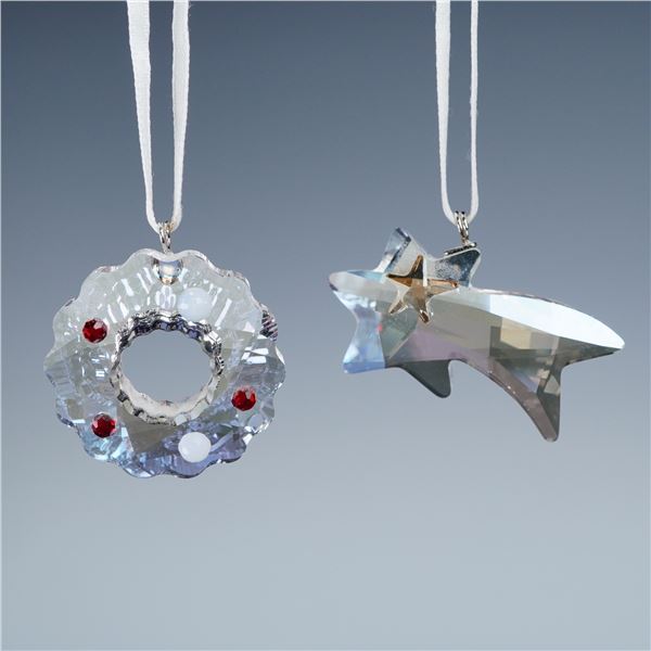 2pc Swarovski Christmas Ornaments, Cookie and Sparkling Comet