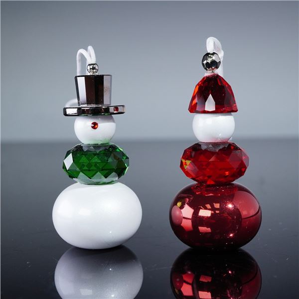 2pc Swarovski Crystal Tree Ornaments, Santa Claus & Snowman