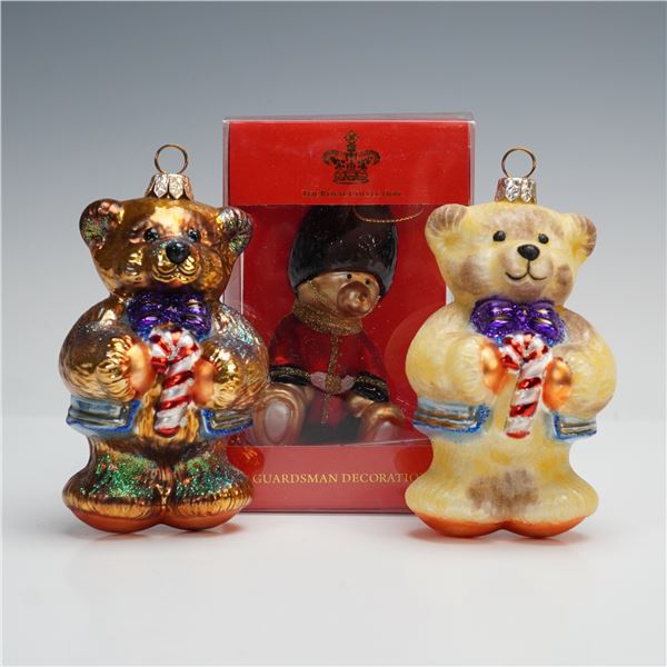 3pc Spode & The Royal Collection Hand-Painted Glass Christmas Ornaments