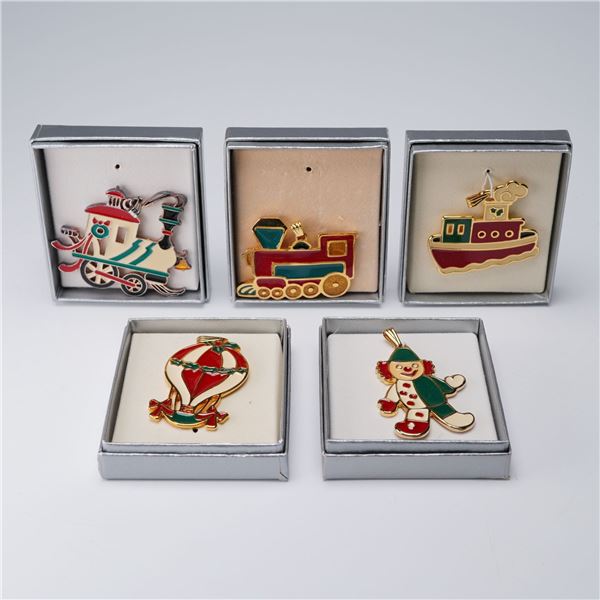 5pc Wallace Silversmiths Enameled Christmas Pendants