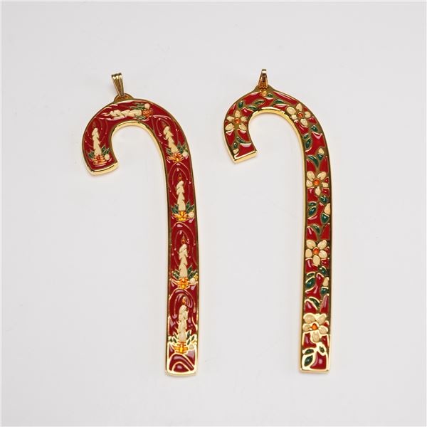 2pc Wallace Silversmith Christmas Rose and Candle Candy Cane Ornament