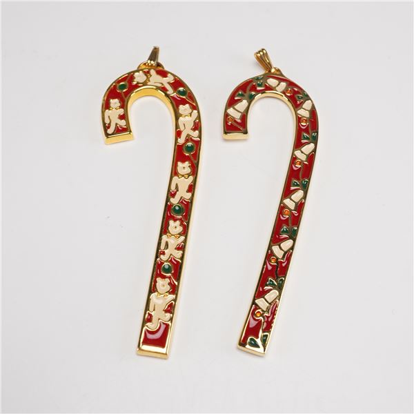2pc Wallace Silversmith Teddy and Chime Candy Cane Ornaments