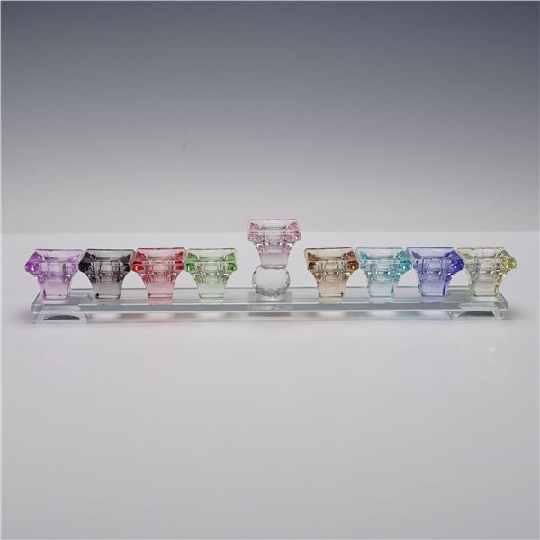 Contemporary Judaica Pastel Colored Crystal Menorah